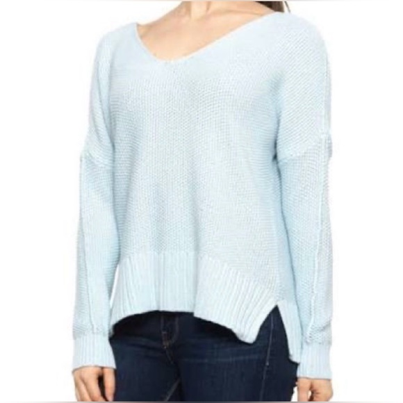 Lucky Brand Sweaters - Lucky Brand Powder Blue Popcorn Knit V Neck Long Sleeve Cotton Blend Sweater